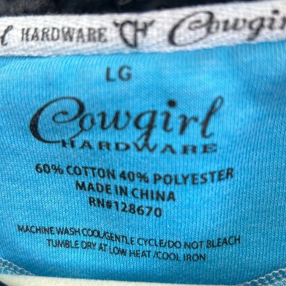 Cowgirl Hardware Women’s Hoodie Size Large Aqua Blue Graphic Kangaroo Pocket - Picture 3 of 9